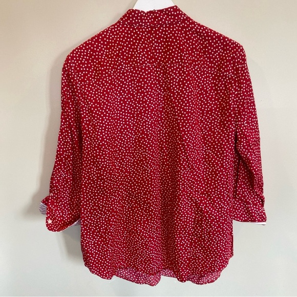 Chaps Non Iron Shirt 3/4 Sleeve Red Polka Dots Womens 1X - Picture 4 of 6